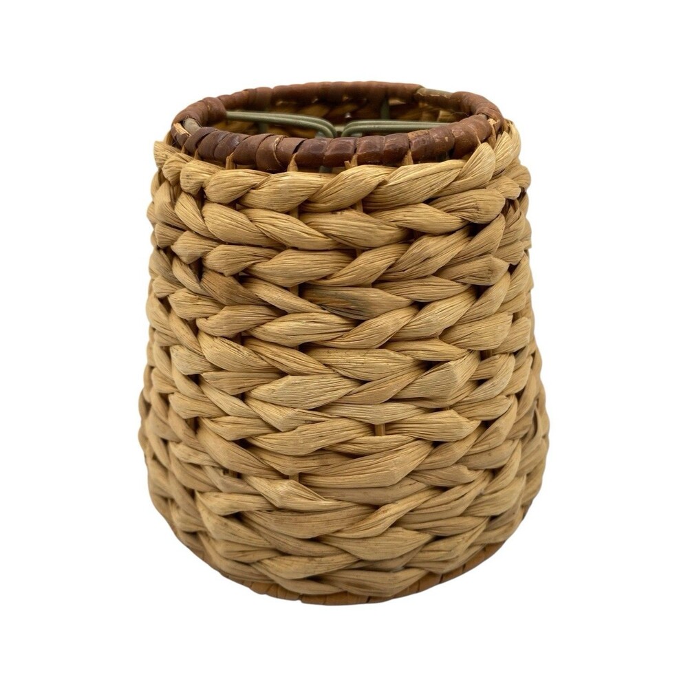 Vtg Natural Woven Water Hyacinth Seagrass Rattan Clip On Lampshade Coastal Boho